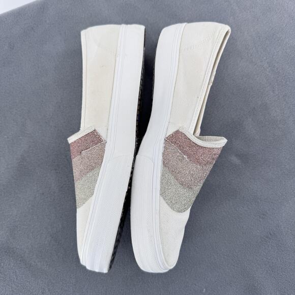 Keds Shoes Womens Size 10 White Glitter Wave Slip On Canvas Casual WF65932 - Picture 2 of 12
